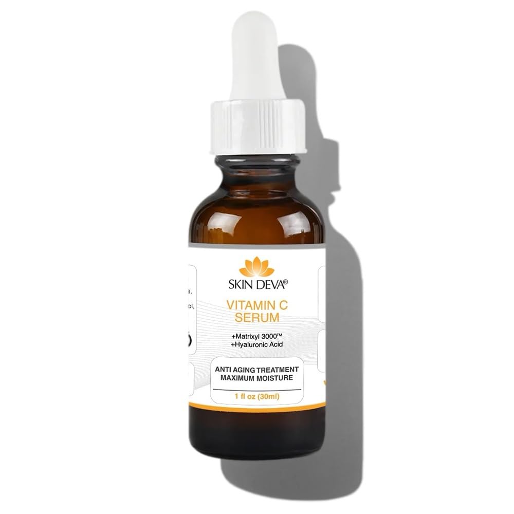 SKIN DEVA 1 oz Serum Vitamin C and Hyaluronic Acid Serum for Face + Matrixyl 3000 Anti Aging Serum Boost Skin Collagen Dark Spot Corrector Anti Wrinkle Facial Serums