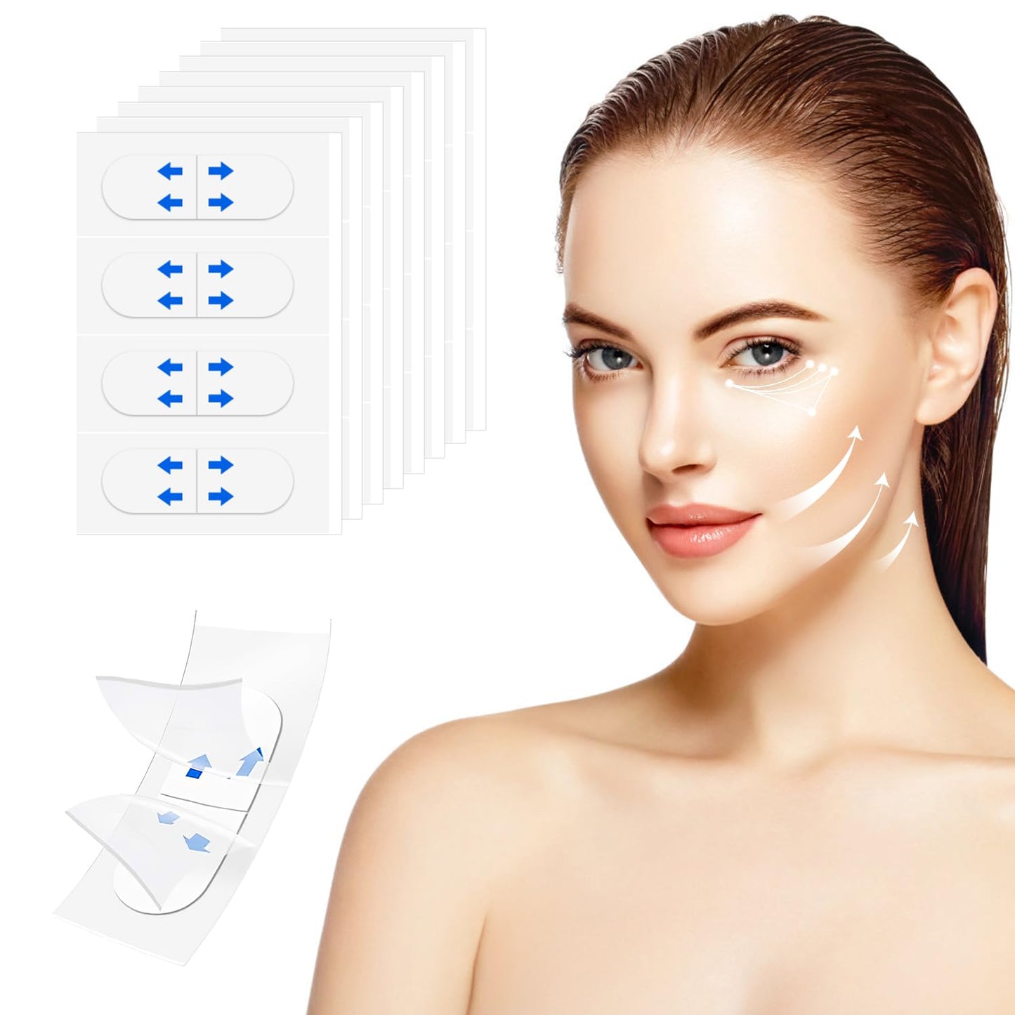 128Pcs Face Tape Lifting Invisible Face Lift Tape Instant Face Lift Tape Invisible Face Lift Tapes and Bands for Saggy Skin Secret Makeup Tape for Double Chin and Creates A v-Shaped Face