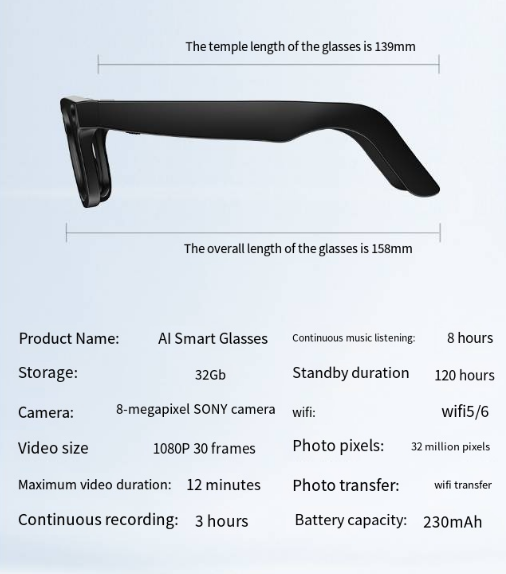 AI Smart Camera Glasses With HD Video & Voice Control
