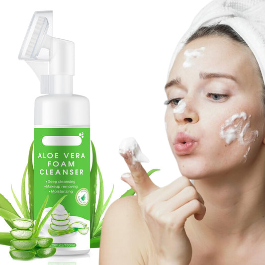 BYOTOUTY Aloe Vera Face Wash with Brush for Women And Men Deep Cleansing and Moisturizing Organic Aloe Foaming Facial Cleanser