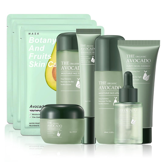 Avocado Skincare Hydrating Travel Size Set Avocado Face Wash Moisturizing, Face Toner, Face Serum, Face Cream & Eye Cream Skin Care Gift Set (9PCS)